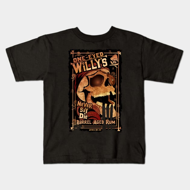 One Eyed Willy's Rum Kids T-Shirt by CuddleswithCatsArt